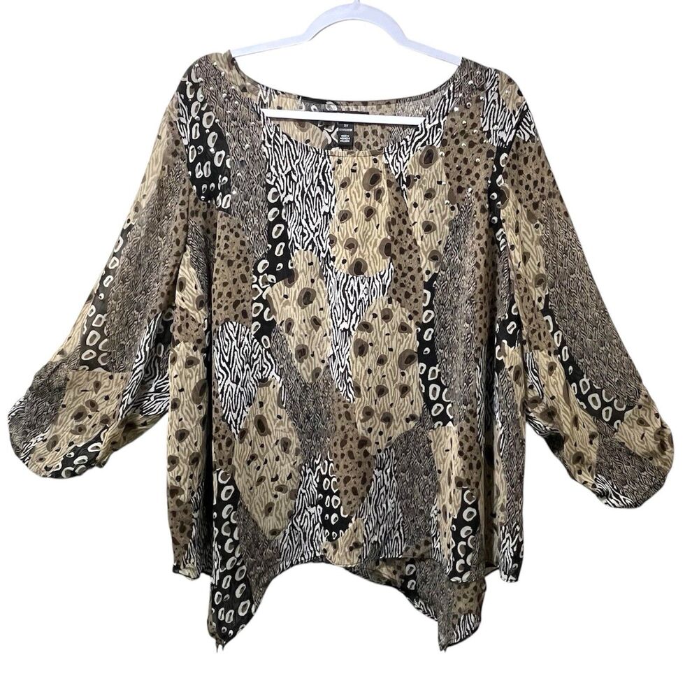 Style&Co NWT Animal Print Blouse 3X Patchwork Leopard Zebra Tunic Long Sleeve